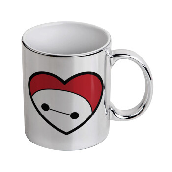 Baymax heart, Mug ceramic, silver mirror, 330ml