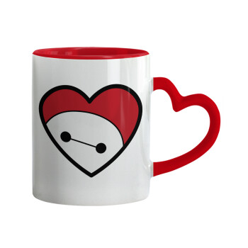 Baymax heart, Κούπα καρδιά χερούλι κόκκινη, κεραμική, 330ml