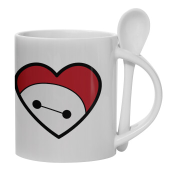 Baymax heart, Ceramic coffee mug with Spoon, 330ml (1pcs)