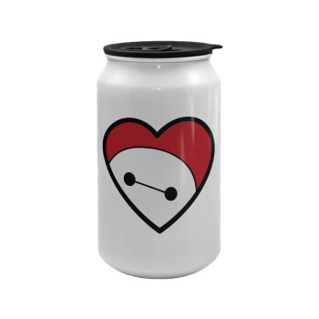 Baymax heart, Κούπα ταξιδιού μεταλλική με καπάκι (tin-can) 500ml