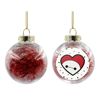 Baymax heart, Χριστουγεννιάτικη μπάλα δένδρου διάφανη με κόκκινο γέμισμα 8cm