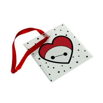 Baymax heart, Στολίδι Χριστουγεννιάτικο στολίδι γυάλινο τετράγωνο 9x9cm