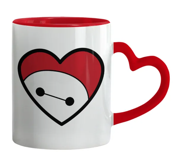 Baymax heart — Κούπα καρδιά χερούλι κόκκινη, κεραμική, 330ml