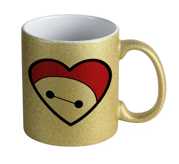 Baymax heart — Κούπα Χρυσή Glitter που γυαλίζει, κεραμική, 330ml