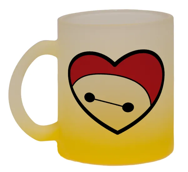 Baymax heart — Κούπα γυάλινη δίχρωμη με βάση το κίτρινο ματ, 330ml