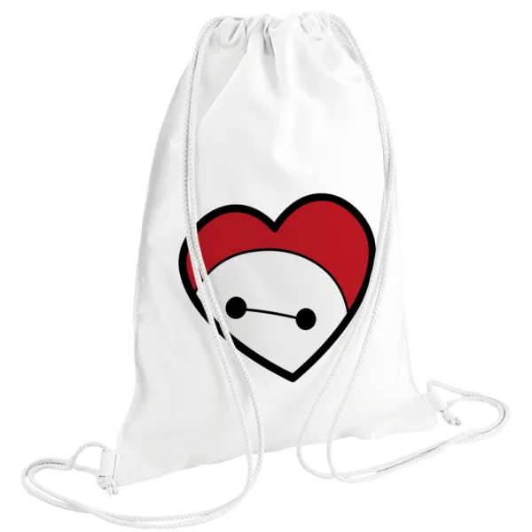 Baymax heart — Τσάντα πλάτης πουγκί GYMBAG λευκή (28x40cm)