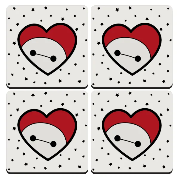 Baymax heart — Σουβέρ ξύλινα τετράγωνα (9cm)