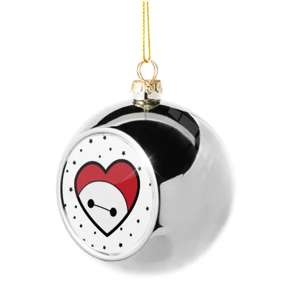 Baymax heart — Στολίδι Χριστουγεννιάτικη μπάλα δένδρου Ασημένια 8cm