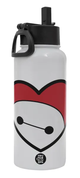 Baymax heart — Metal mug thermo White with Straw and Spout Lid (Stainless steel), double wall, 950ml