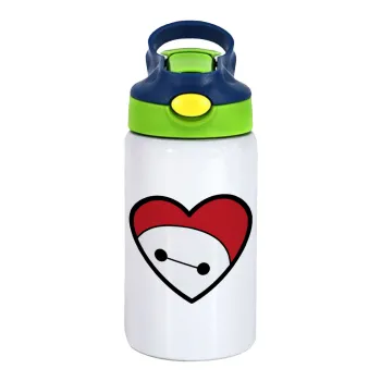 Baymax heart, Παιδικό παγούρι θερμό, ανοξείδωτο, με καλαμάκι ασφαλείας, πράσινο/μπλε (350ml)