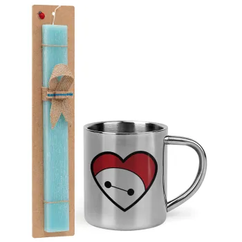 Baymax heart, Easter Set, metallic thermal cup (300ml) & aromatic flat Easter candle (30cm) (TURQUOISE)