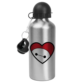 Baymax heart, Metallic water jug, Silver, aluminum 500ml