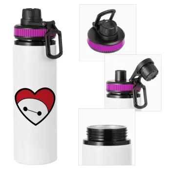 Baymax heart, Metallic water bottle with safety lid, 850ml aluminum