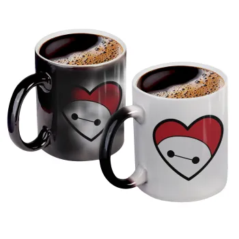 Baymax heart, Color changing magic Mug, ceramic, 330ml when adding hot liquid inside, the black colour desappears (1 pcs)