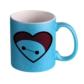 Baymax heart, Κούπα Σιέλ Glitter που γυαλίζει, κεραμική, 330ml