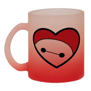 Baymax heart, Κούπα γυάλινη δίχρωμη με βάση το κόκκινο ματ, 330ml