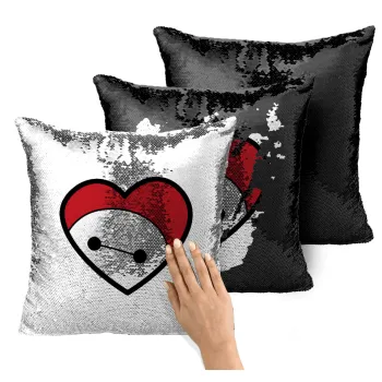 Baymax heart, Μαξιλάρι καναπέ Μαγικό Μαύρο με πούλιες 40x40cm περιέχεται το γέμισμα