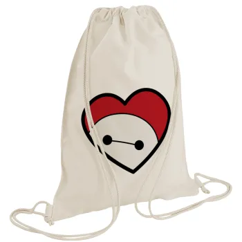 Baymax heart, Τσάντα πλάτης πουγκί GYMBAG natural (28x40cm)