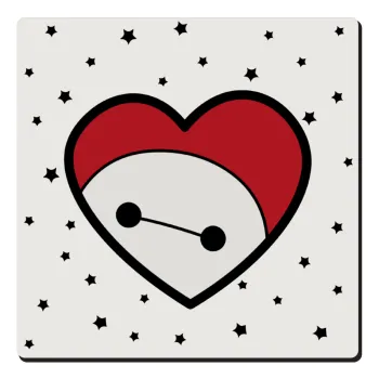 Baymax heart, Τετράγωνο μαγνητάκι ξύλινο 6x6cm