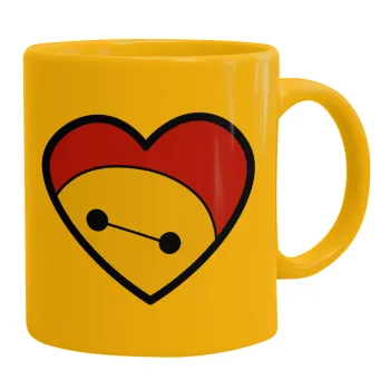 Baymax heart, Ceramic coffee mug yellow, 330ml