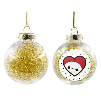 Baymax heart, Transparent Christmas tree ball ornament with gold filling 8cm