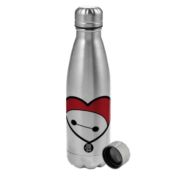 Baymax heart, Metallic water bottle, stainless steel, 750ml
