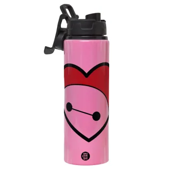 Baymax heart, Metallic water bottle with safety lid, 850ml aluminum