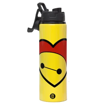 Baymax heart, Metallic water bottle with safety lid, 850ml aluminum