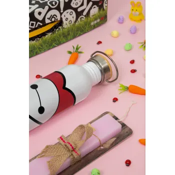 Baymax heart, Πασχαλινή Λαμπάδα με παγούρι μεταλλικό (620ml, stainless steel) & κερί αρωματικό πλακέ (30cm) (ΡΟΖ)