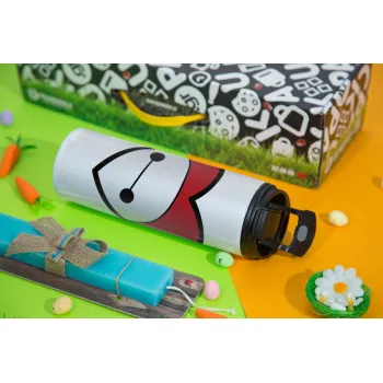 Baymax heart, Easter candle,Travel Tumbler 2 Lids, with metal straw & cleaning brush & aromatic flat candle (30cm) (BLUE)