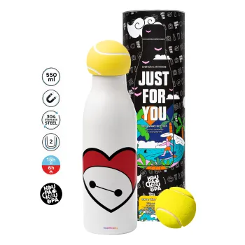 Baymax heart, Μπάλα τένις μεταλλικό παγούρι θερμός, διπλού τοιχώματος, 550ml