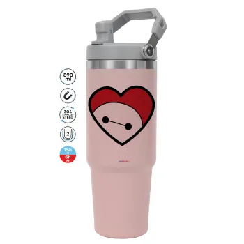 Baymax heart, ΡΟΖ χρώματος Θερμός Ανοξείδωτο 890ml (30oz) με χερούλι