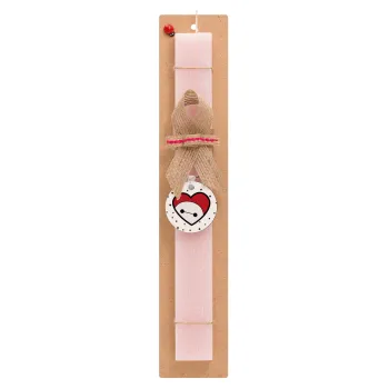 Baymax heart, Easter Set, wooden keychain & scented flat Easter candle (30cm) (PINK)