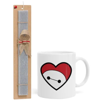Baymax heart, Πασχαλινή Λαμπάδα με Κούπα κεραμική (330ml) & κερί αρωματικό πλακέ (30cm) (ΓΚΡΙ)