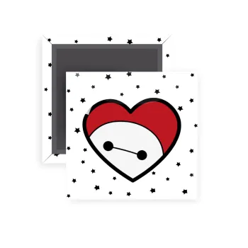 Baymax heart, Μαγνητάκι ψυγείου τετράγωνο διάστασης 5x5cm