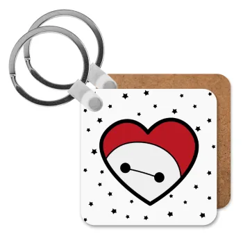 Baymax heart, Μπρελόκ Ξύλινο τετράγωνο MDF