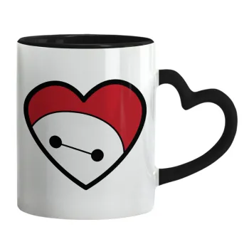 Baymax heart, Κούπα καρδιά χερούλι μαύρη, κεραμική, 330ml