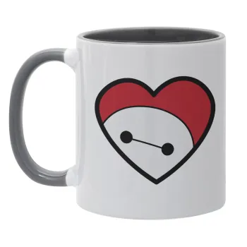 Baymax heart, Κούπα χρωματιστή γκρι, κεραμική, 330ml