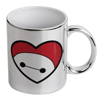 Baymax heart, Κούπα κεραμική, ασημένια καθρέπτης, 330ml