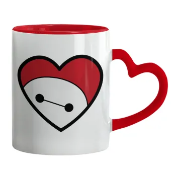 Baymax heart, Κούπα καρδιά χερούλι κόκκινη, κεραμική, 330ml
