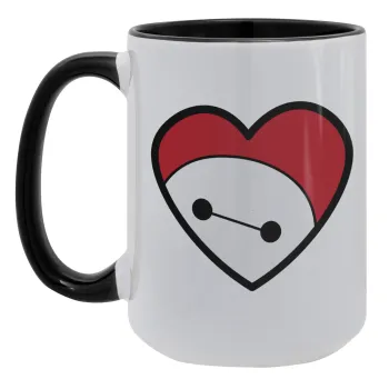 Baymax heart, Κούπα Mega 15oz, κεραμική Μαύρη, 450ml