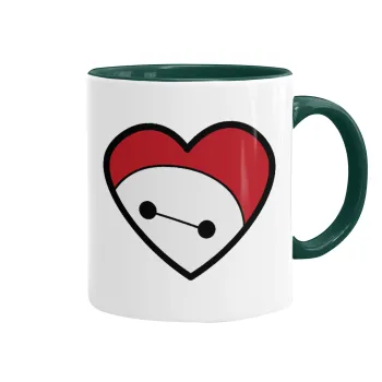 Baymax heart, Κούπα χρωματιστή πράσινη, κεραμική, 330ml