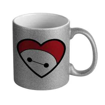Baymax heart, Κούπα Ασημένια Glitter που γυαλίζει, κεραμική, 330ml