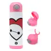 Children's hot water bottle, stainless steel, with safety straw, PINK (500ml)