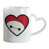 Κούπα καρδιά χερούλι λευκή, κεραμική, 330ml