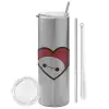 Tumbler stainless steel Silver 600ml, with metal straw & cleaning brush