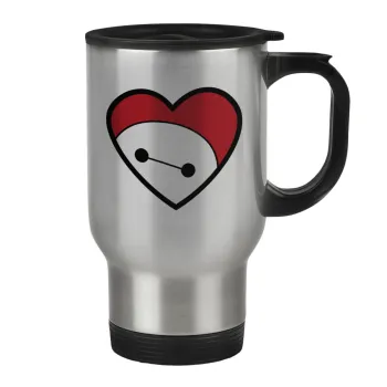 Baymax heart, Κούπα ταξιδιού ανοξείδωτη με καπάκι, διπλού τοιχώματος (θερμό) 450ml