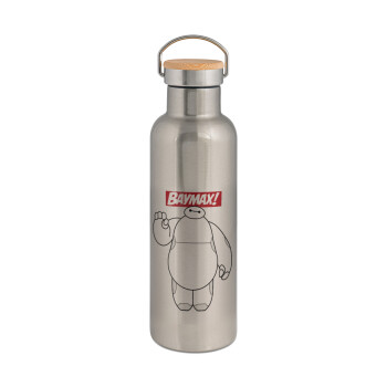 Baymax hi, Stainless steel Silver with wooden lid (bamboo), double wall, 750ml