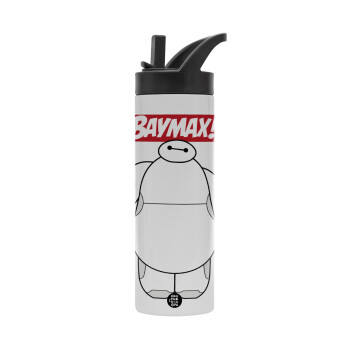 Baymax hi, Μεταλλικό παγούρι θερμός με καλαμάκι & χειρολαβή, ανοξείδωτο ατσάλι (Stainless steel 304), διπλού τοιχώματος, 600ml