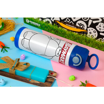 Baymax hi, Easter candle, Childrens hot water bottle, stainless steel, with safety straw, BLUE (500ml)